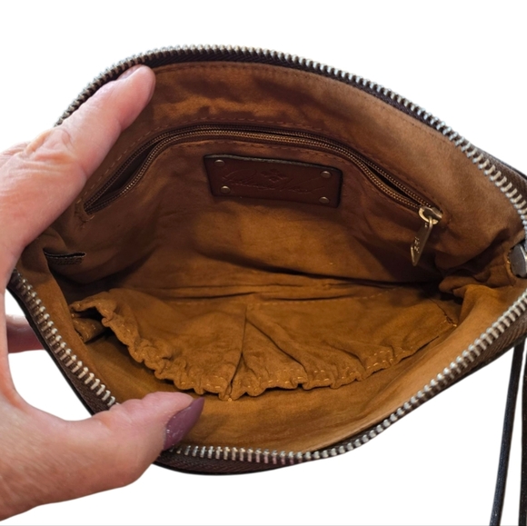 Patricia Nash Cassoni Brown Turquoise Tooled Leather Zip Wristlet Clutch - Picture 5 of 7